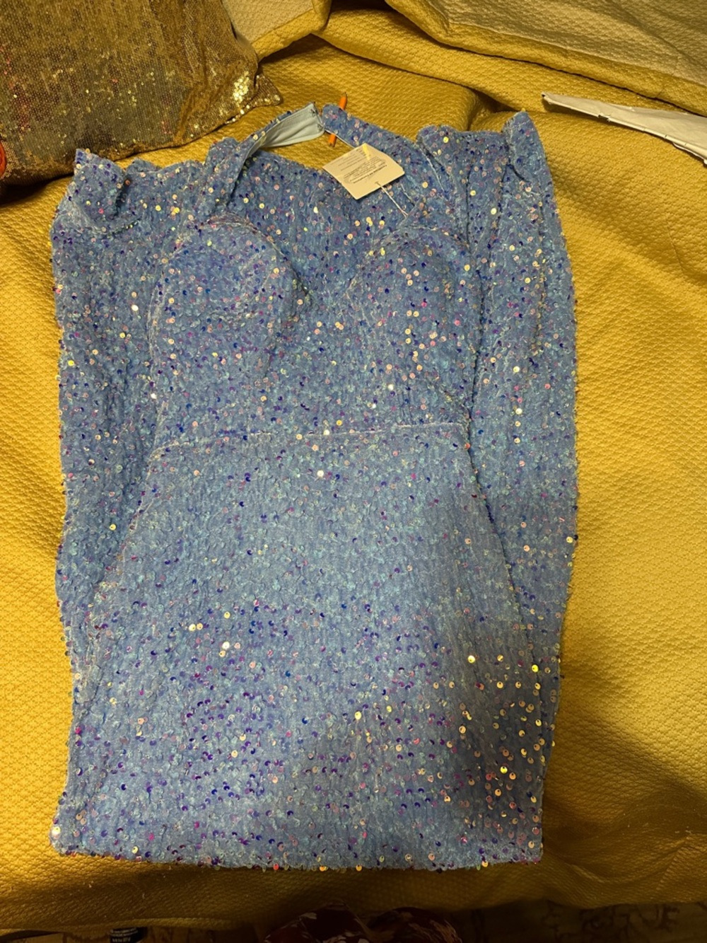Sparkling Light Blue Sequin Halter Gown